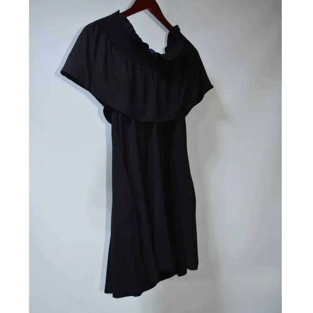 Rebecca Minkoff Black Off Shoulder Ruffle Smocked Dress Tassel Tie